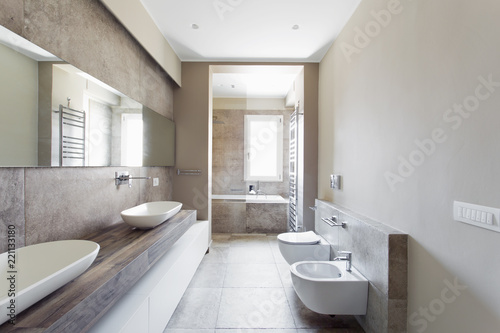 Modern bathroom with double sink photo