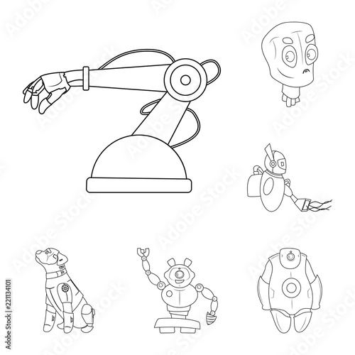 Vector design of robot and factory icon. Set of robot and space stock symbol for web.
