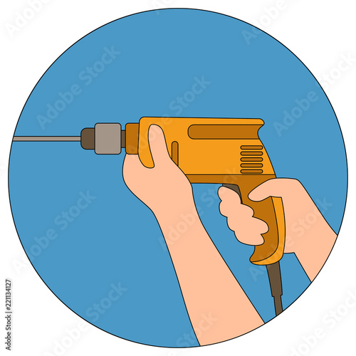 Drill in the male hand  vector illustration flat 