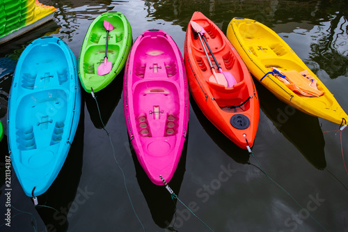 Colorful kayak on the water.