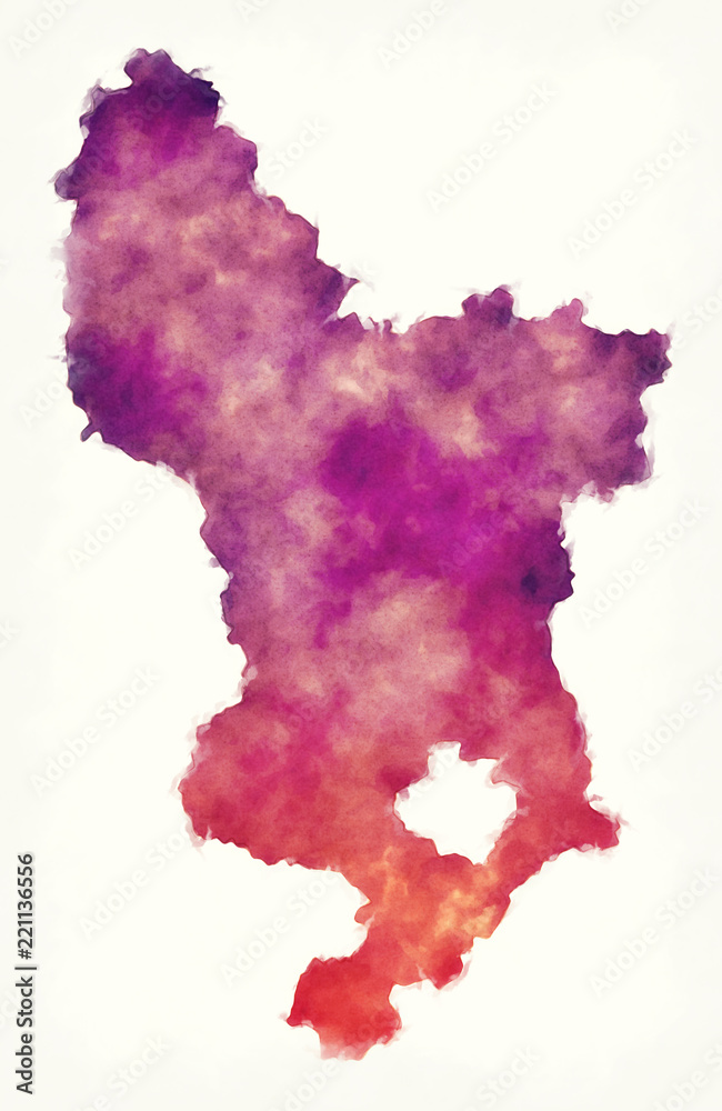 Derbyshire county map England UK watercolor in front of a white background Derbyshire county map England UK watercolor in front of a white background