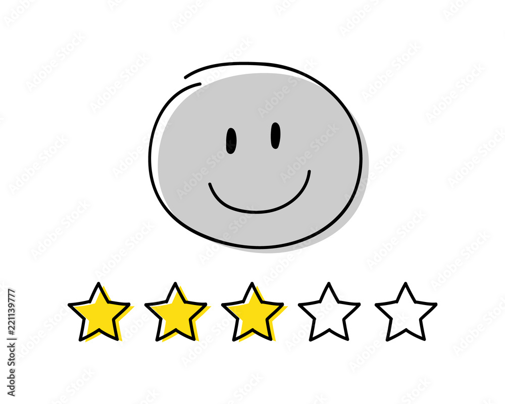 Rating icon - three stars. Gray coloured happy stickman. Vector. Rating icon - three stars. Gray coloured happy stickman. Vector.