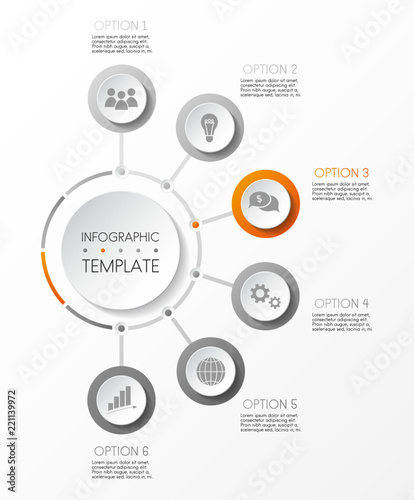 Layout of round infographic with icons. Vector.