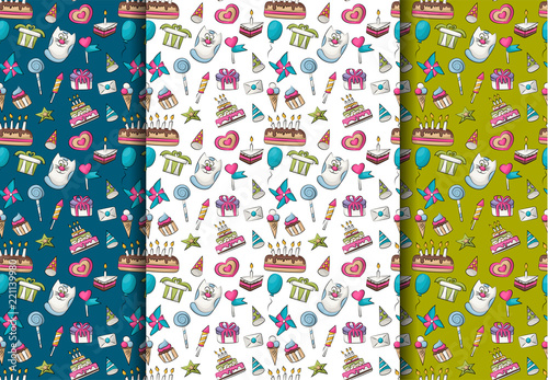 A set of Birthday concept seamless pattern. Repear background tile for warapping paper  cover  scrapbook backdrop page.