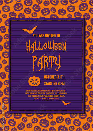 Concept of invitation for Halloween Party with pumpkins and sample text. Vector.