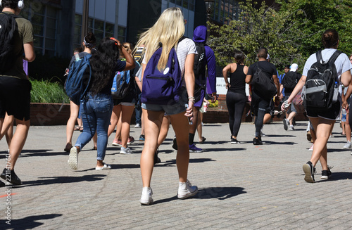 College students walk across campus