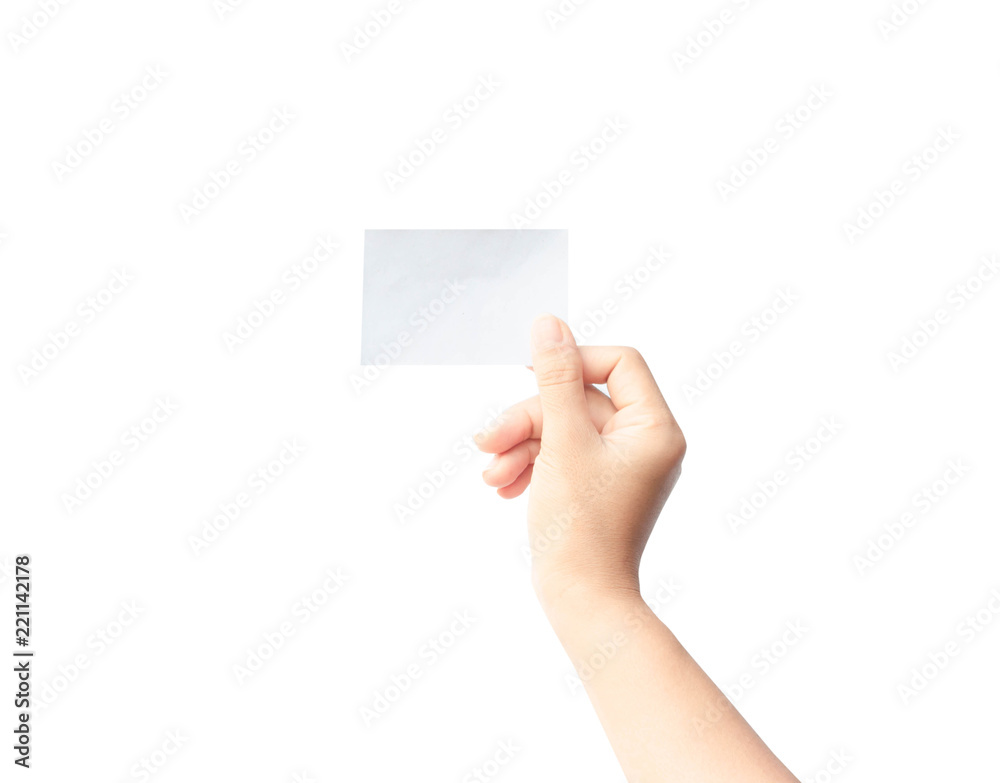 Woman hand holding paper isolated on white background Woman hand holding paper isolated on white background