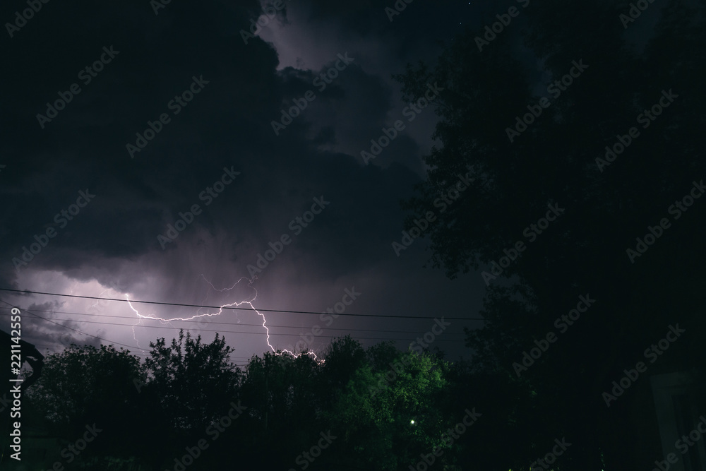 Night summer thunderstorm in the countryside. Night landscape Night summer thunderstorm in the countryside. Night landscape