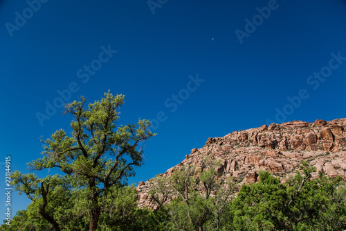 Profile of Red Rock Mountain in the Desert against a Blue Sky