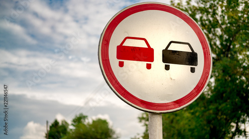close-up road overtaking is prohibited photo
