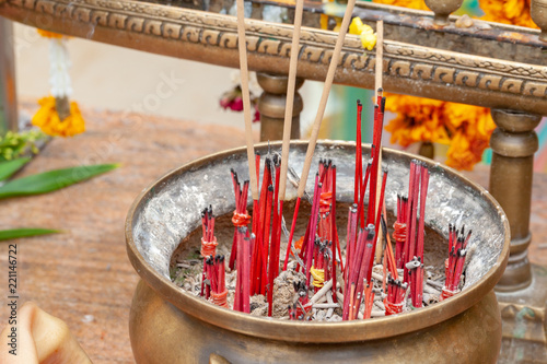 close up of Burning red Incense sticks