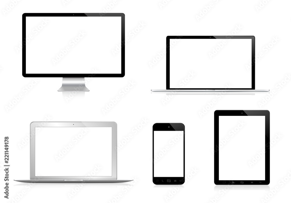 Modern tech devices collection isolated 3d rendering Modern tech devices collection isolated 3d rendering