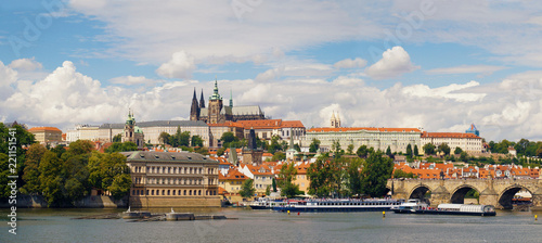 A panorama of the characteristic place of the Czech capital, the Hradčany castle and the Charles Bridge.