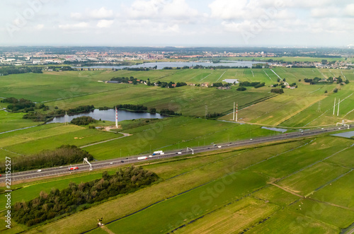 An aerial view of the fields and flatlands near Amsterdam in the Netherlands