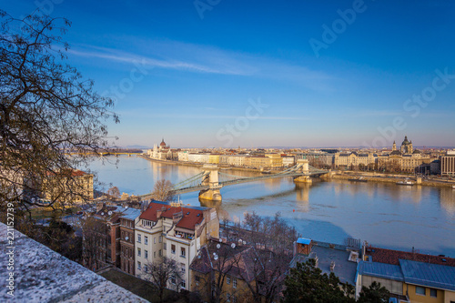 BUDAPEST / HUNGARY - FEBRUARY 02, 2012: Panorama of the city, shot taken during winter sunny day