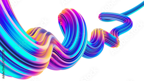 3D flow liquid shape design element in holographic neon colors for Christmas backgrounds photo