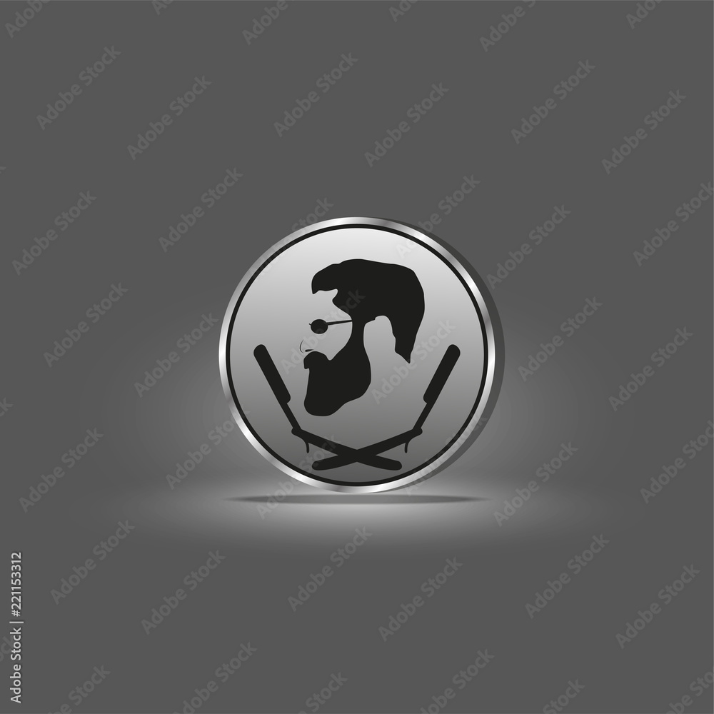 Logo of a male hairdresser with a picture of a man with a beard and two hairdressing razors. Vector illustration. Logo of a male hairdresser with a picture of a man with a beard and two hairdressing razors. Vector illustration.