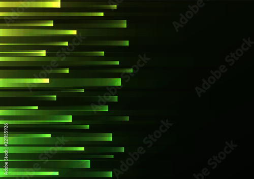 green overlap pixel speed in dark background, geometric layer motion backdrop, simple technology template, vector illustration