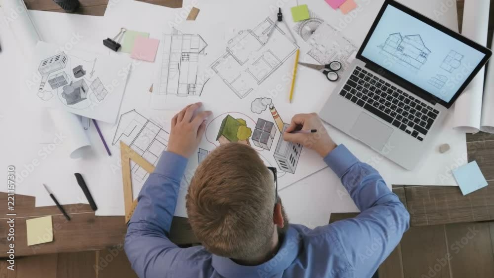 Top view engineer working on a home automation project