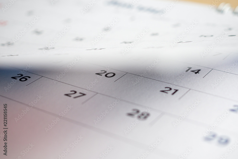 calendar page flipping sheet close up background