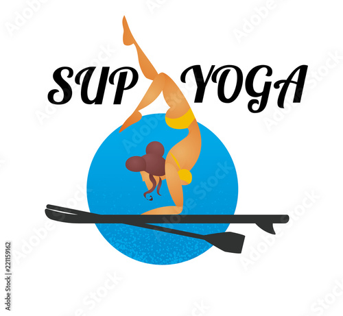 Woman doing Stand Up Paddling Yoga on Paddle Board