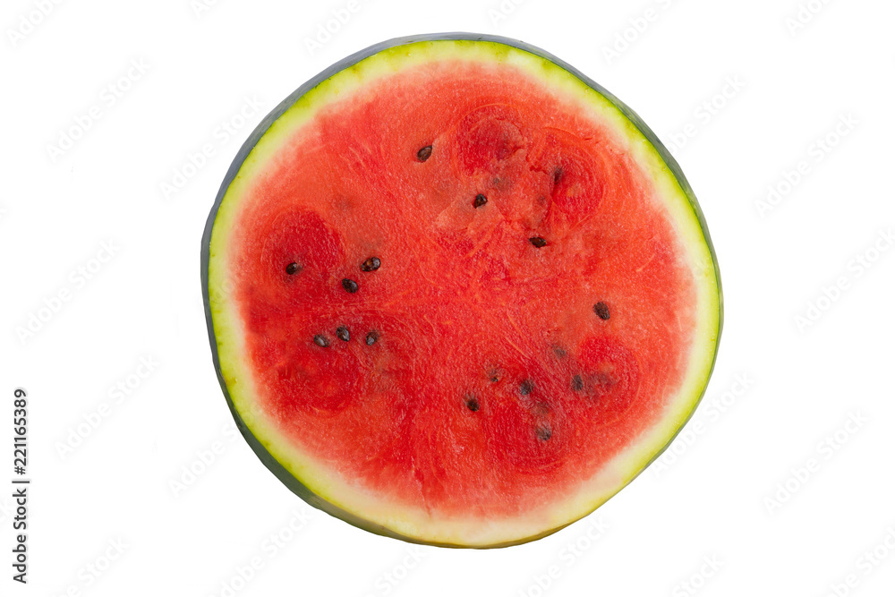 Close-up of a fresh sliced large watermelon isolated on a white background. Concept health. Close-up of a fresh sliced large watermelon isolated on a white background. Concept health.