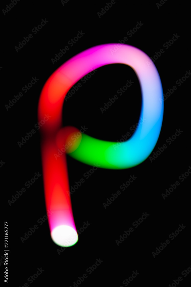 Letter P. Glowing letters on dark background. Abstract light painting at night. Creative artistic colorful bokeh. New Year. Use it for build you own design for book cover, CD, poster or post card. Letter P. Glowing letters on dark background. Abstract light painting at night. Creative artistic colorful bokeh. New Year. Use it for build you own design for book cover, CD, poster or post card.