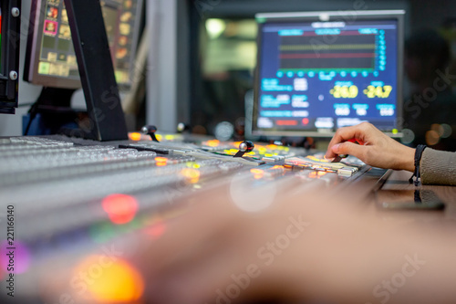 Obraz na plátně Blur background switcher or Switcher in studio news.