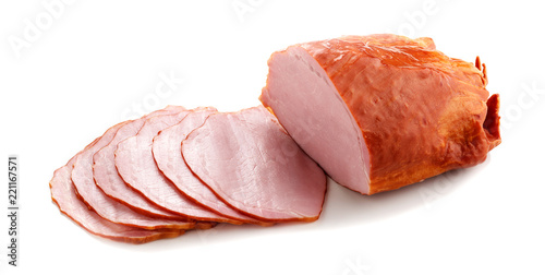 Fotografija Delicious smoked sliced ham  isolated on white.