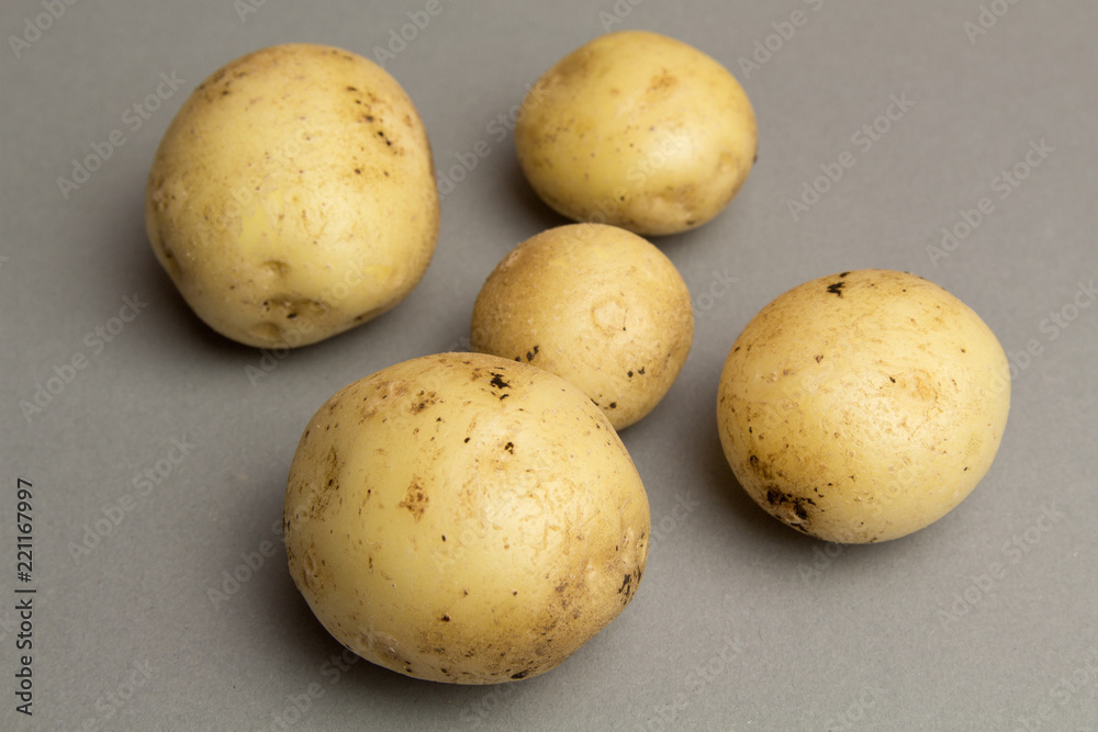 Variable potato on gray background, template Variable potato on gray background, template