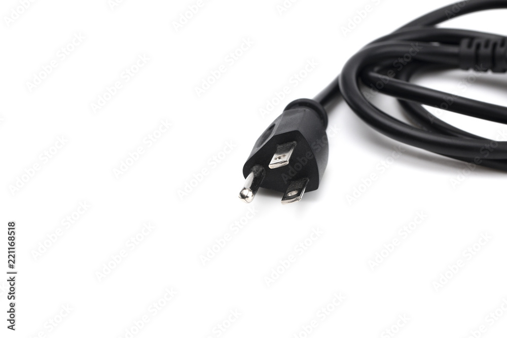 American Three Prong Power Cable on a White Background American Three Prong Power Cable on a White Background