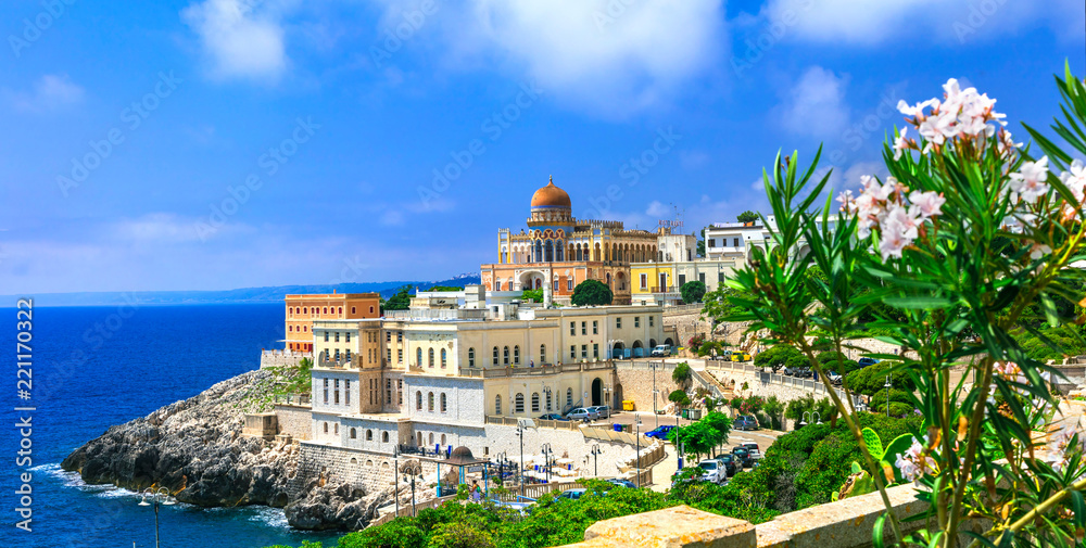 Santa Cesarea Terme - beautiful coastal town in Puglia,famous for termal waters.  Italy - obrazy, fototapety, plakaty 