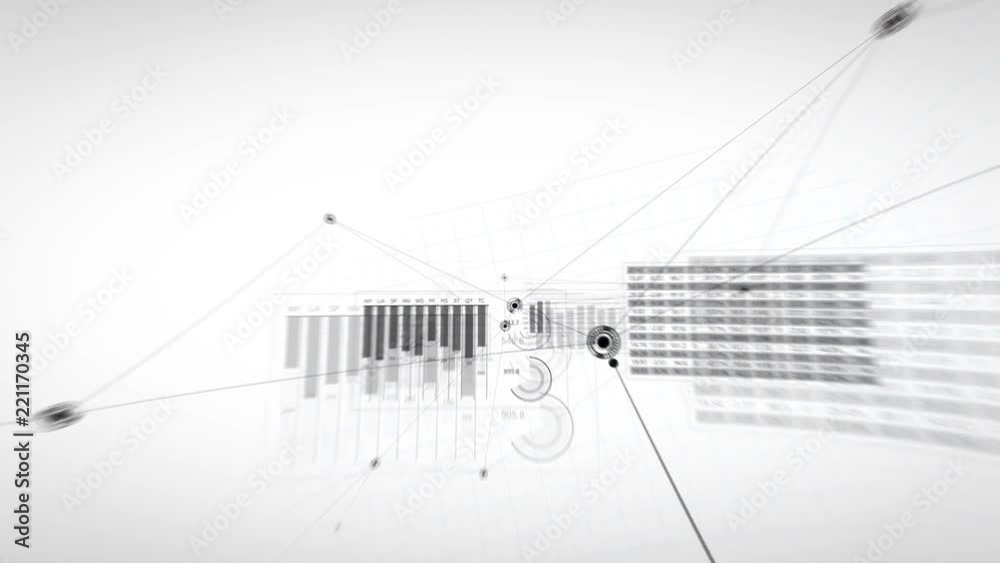 Abstract Business Network Growing White Background. Flying Through Global Financial Graphs Charts. Beautiful Looped 3d Animation Lines and Dots. Business and Technology Concept 4K Ultra HD 3840x2160.