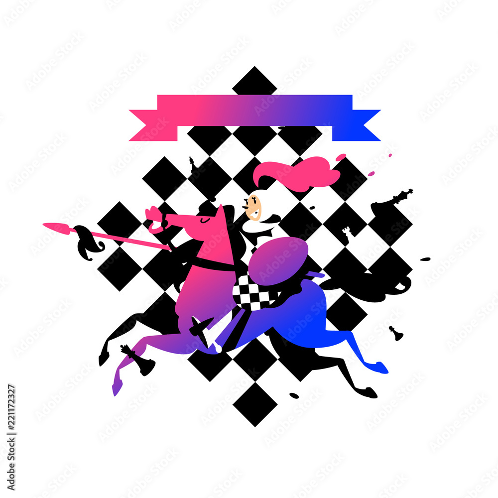 Illustration of Pawns on horseback with a spear. Illustration for website, banner. Image is isolated on white background. A poster for the chess club. Cover. Illustration of Pawns on horseback with a spear. Illustration for website, banner. Image is isolated on white background. A poster for the chess club. Cover.