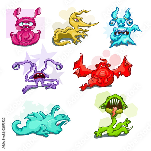 Colorful monsters of different shapes
