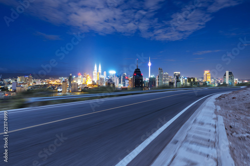 Photography empty asphalt highway through modern city