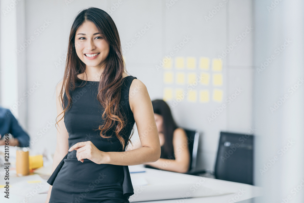 beautiful asian office woman smile with confident and happiness office background portrait concept beautiful asian office woman smile with confident and happiness office background portrait concept