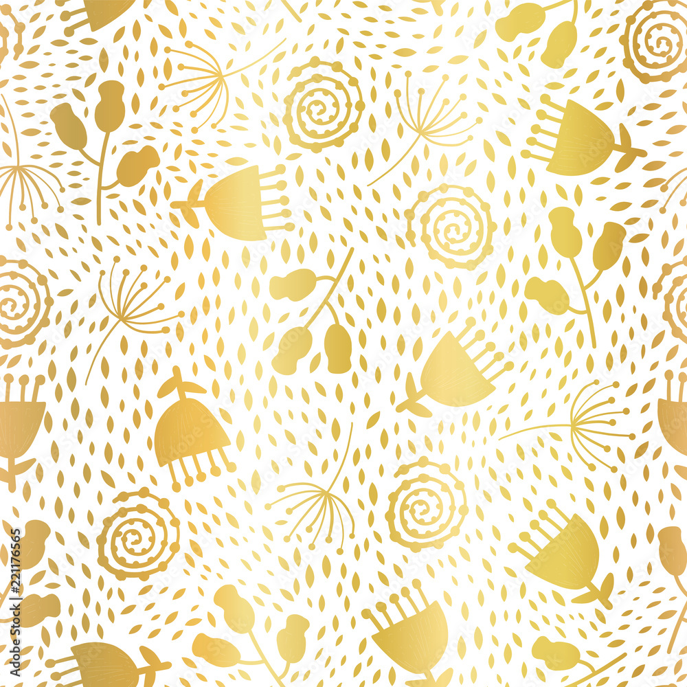 Gold foil abstract flowers vector seamless pattern background. Elegant ...