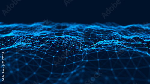 Abstract technology background. Music blue background. Big data visualization. 3d rendering.