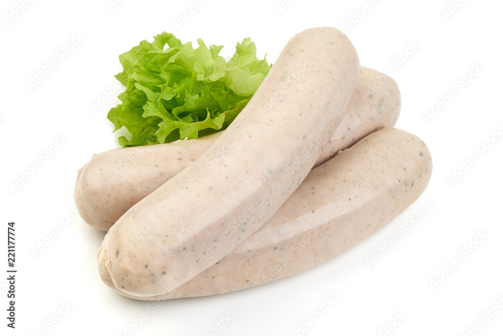 Bavarian veal sausage isolated on white background. Bavarian veal sausage Bavarian veal sausage isolated on white background. Bavarian veal sausage