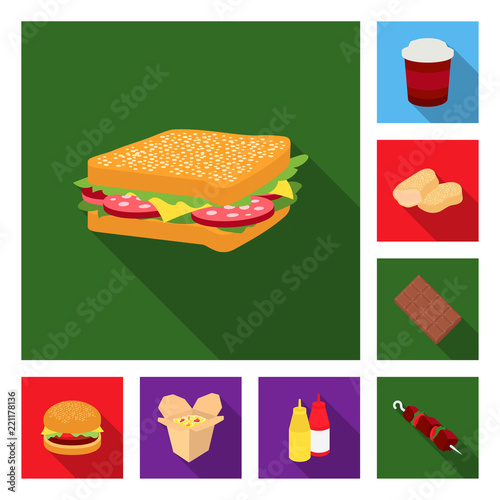 Fast food flat icons in set collection for design.Food from semi-finished products vector symbol stock web illustration.