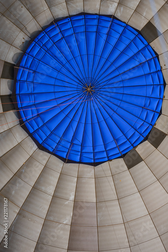 Inside view of hot air balloon with blue in the top