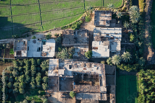 Aerial view of houses and farms in Luxor, Egypt