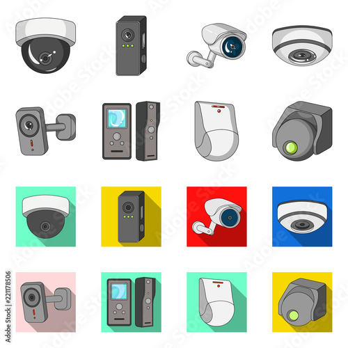 Vector design of cctv and camera sign. Collection of cctv and system stock symbol for web.