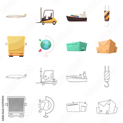 Vector illustration of goods and cargo logo. Set of goods and warehouse stock vector illustration.