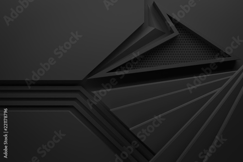 black dark abstract graphic shape background 3d illustration origami paper pattern.