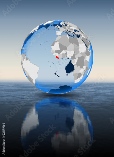 Liberia on globe in water