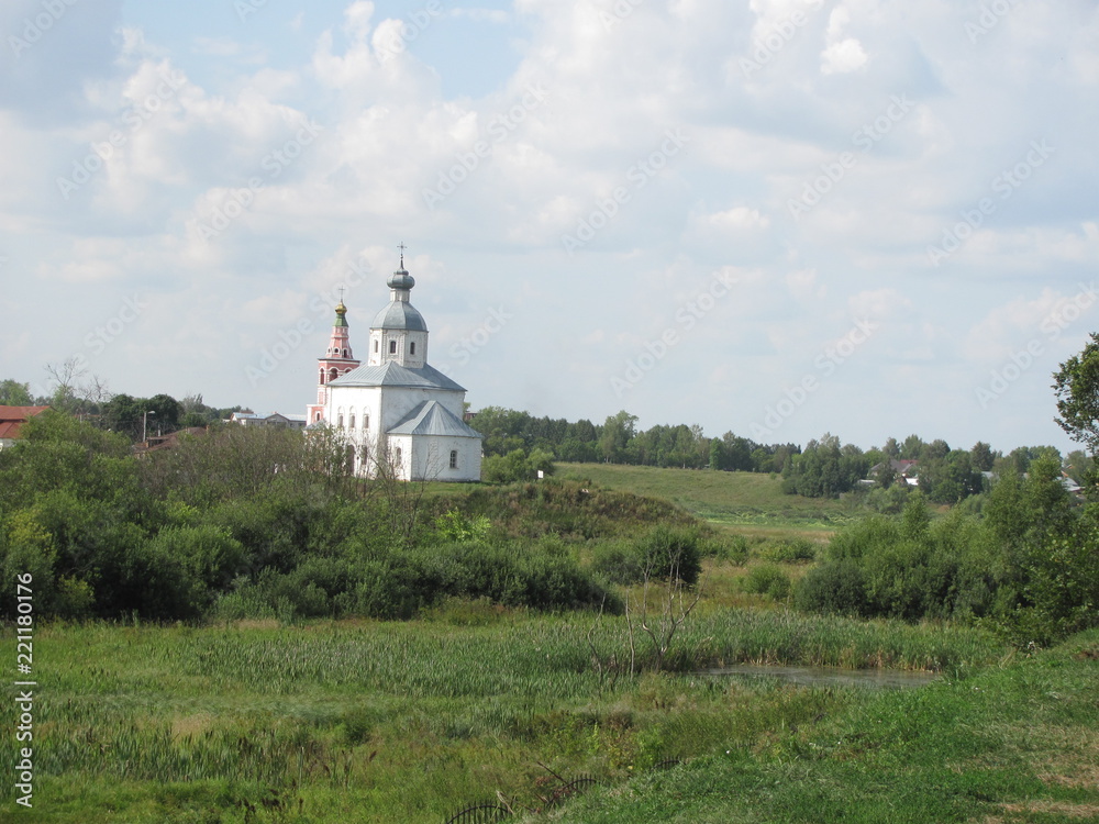 Summer landscape with a view of the Orthodox Church, Russia Summer landscape with a view of the Orthodox Church, Russia