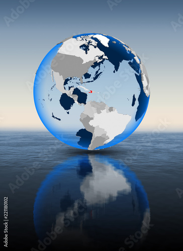 Haiti on globe in water