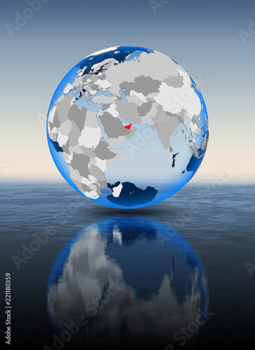 United Arab Emirates on globe in water